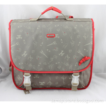 grey book bag polyester print kid school satchel backpack for primary boy